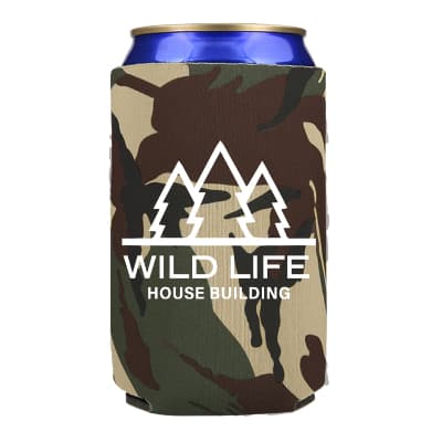 Foam true life camo oil can beer can cooler with custom logo.