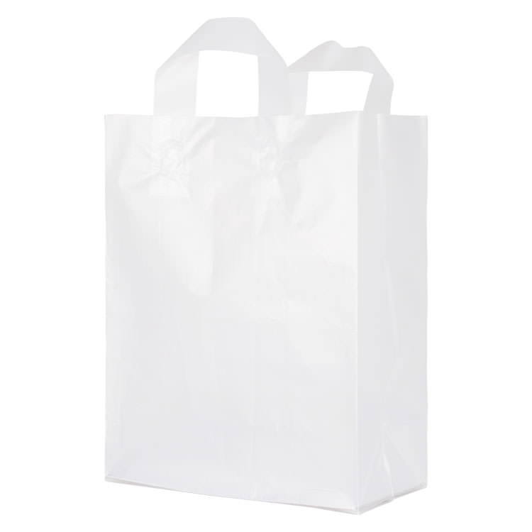 Plastic frosted with handles foil stamped recyclable shopper bag blank.