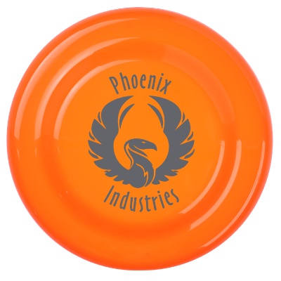 Plastic green standard 7.25 inch flying disc with logoed imprint.