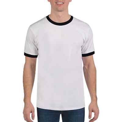 White with jet black blank cotton ringer t-shirt.