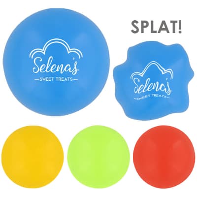 TPR neon blue splat gel ball with personalized imprint.