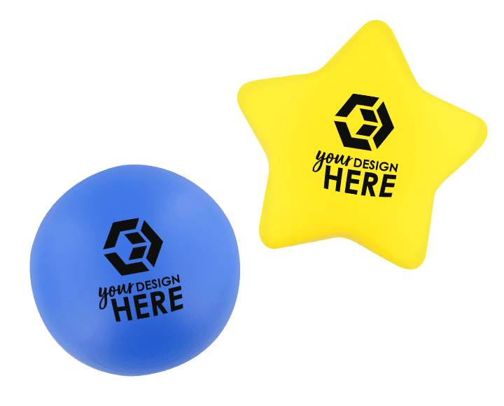 Blue round stress balls with logo and star personalized stress ball with black imprint
