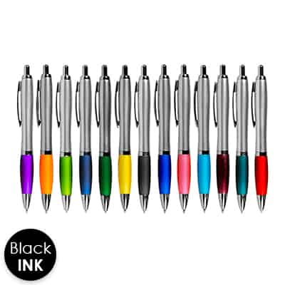 Blank silver gel pens with coloful grip.