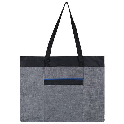 Polyester royal blue heathered executive tote blank.