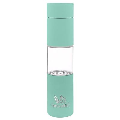 Stainless steel mint water bottle with infuser and custom engraved logo in 16 oz.