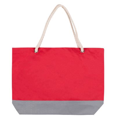 Polyester red rope tote blank.