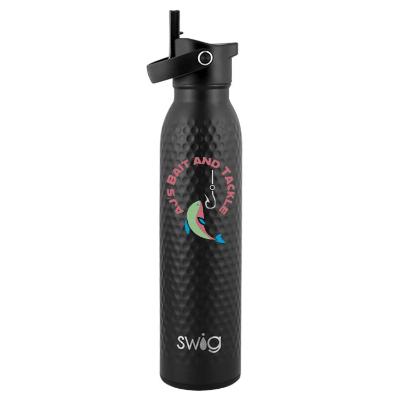 Stainless black bottle with custom logo.