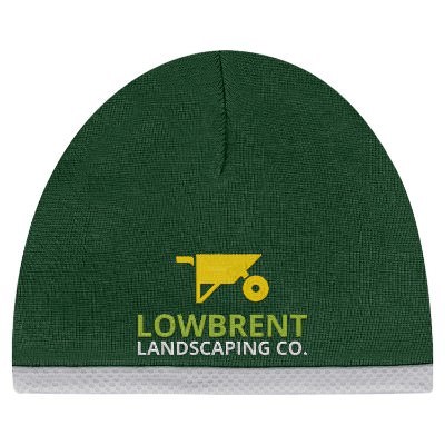 Custom forest green embroidered knit cap.