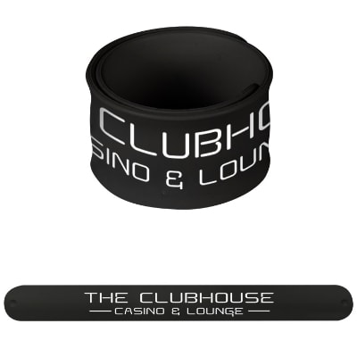 Black silicone slap bracelet personalized with your logo.