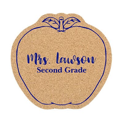 Cork 5 inches apple coaster with imprinted logo.