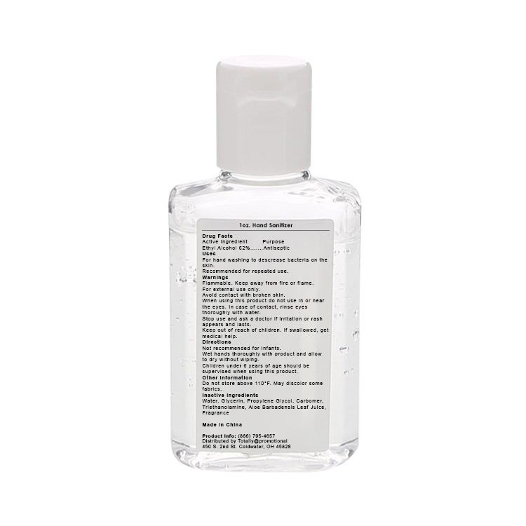 Blank 1 ounce clear plastic bottle hand sanitizer.