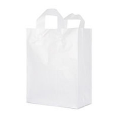 Plastic frosted clear with handles foil stamped recyclable shopper bag blank.