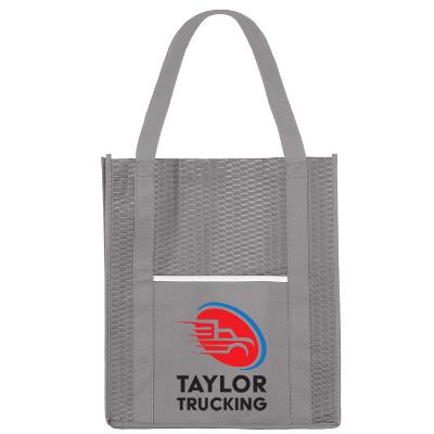 Polypropylene red tidal shopper tote with personalized full color logo.