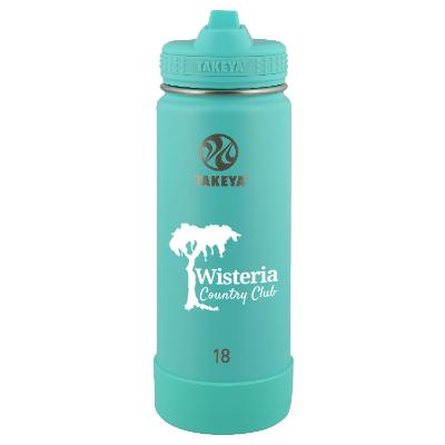 Teal stainless bottle with custom imprint.