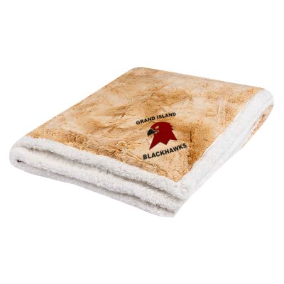 Beige rosewood sherpa blanket with custom logo