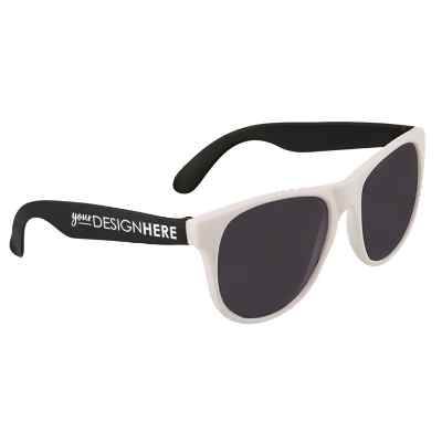 Polypropylene black with white frame sunglasses with custom logo.