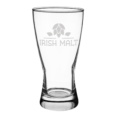 Clear pilsner with engraved logo.