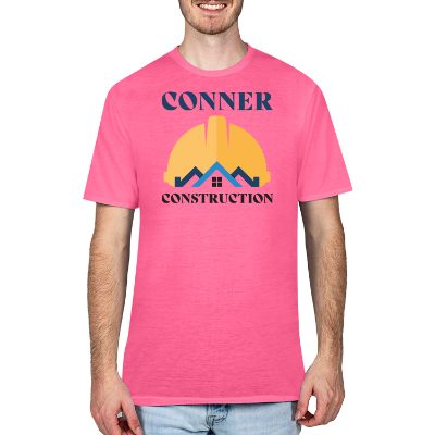 Custom adult safety pink performance t-shirt with full color logo.