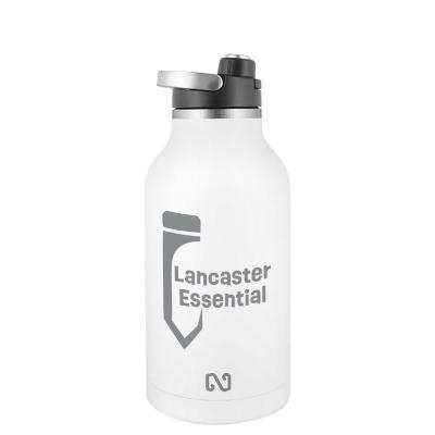 Stainless white water bottle with custom imprint in 64 oz.