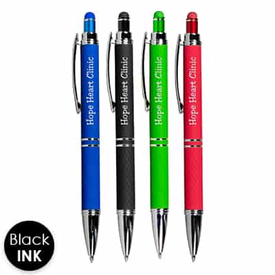 Colorful metal pens with custom imprint.