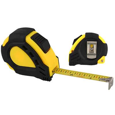 Metal and plastic yellow with black 10 foot grip tape measure blank.