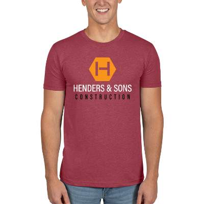 Red heather personalized short sleeve shirt.