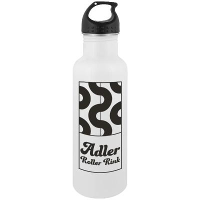 Stainless white water bottle with custom imprint in 24 oz.
