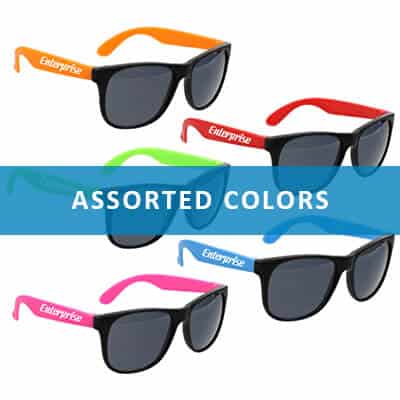 Polypropylene assorted sunglasses with personalized logo.