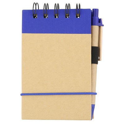 Cardboard natural and blue mini jotter with pen blank.