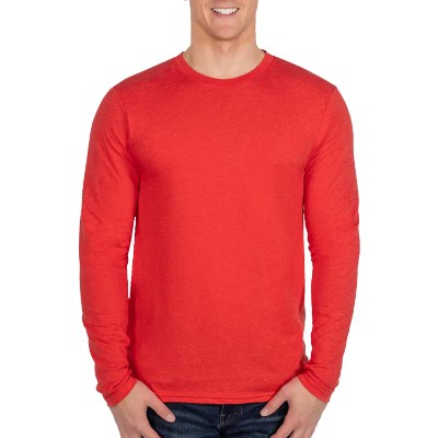 Blank bright red heather long sleeve t-shirt.