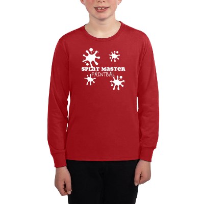 Custom youth red long sleeve t-shirt with logo.