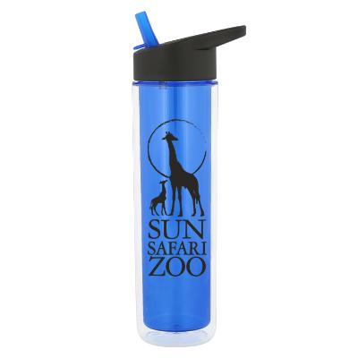 Plastic green water bottle with flip straw lid and custom logo in 16 ounces.