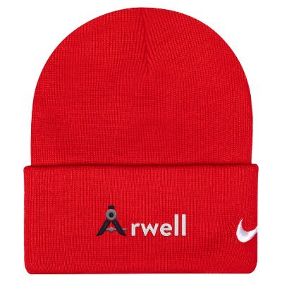 Custom red embroidered beanie.