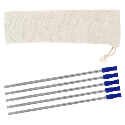 Blank blue stainless steel straw 5 pack.