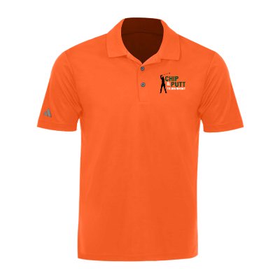 Orange men's polo with custom full color logo.
