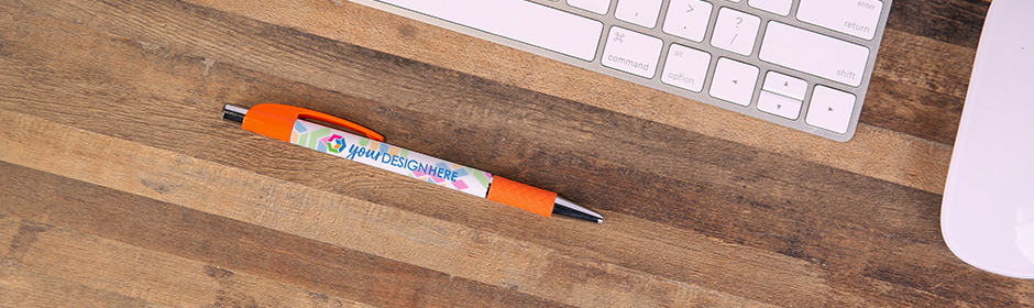 Orange pen with full-color logo