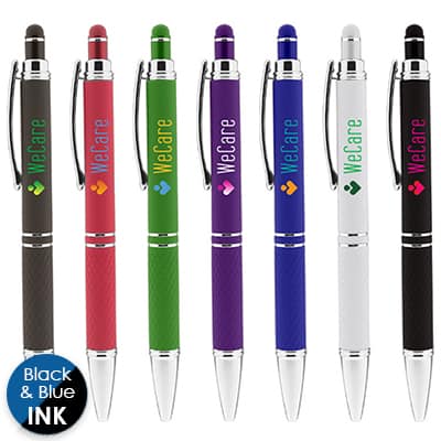 Branded full-color metal pen with stylus.