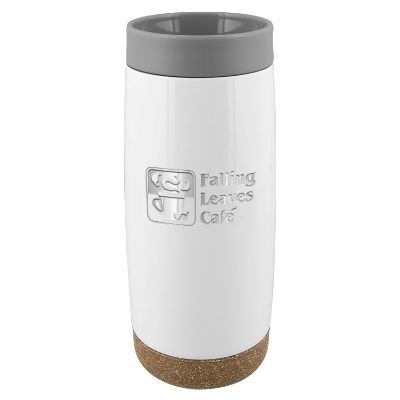 Gray tumbler with engraved imprint.