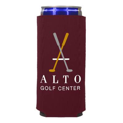 Foam energy can cooler with custom full-color logo.