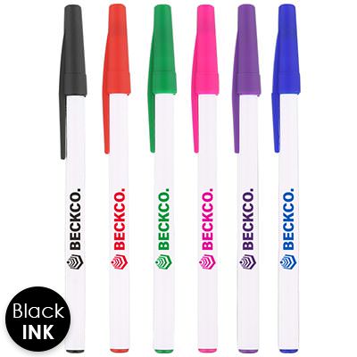 Color-capped pens with custom logo.