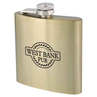 Gold flask with custom imprint in 6 ounces.
