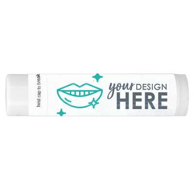 Black background dentist lip balm with a customized logo and a smile.
