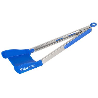 Silicone blue grip flip and scoop tool with logo.