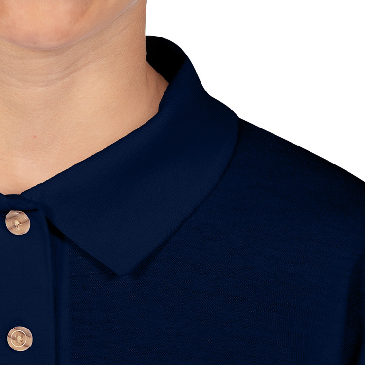 Customized navy blue youth polo shirt.