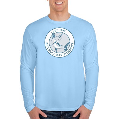 Full color sky blue long sleeve t-shirt.