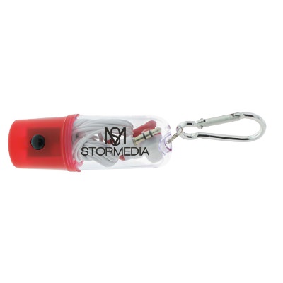 Plastic red earbuds case branded with your logo.