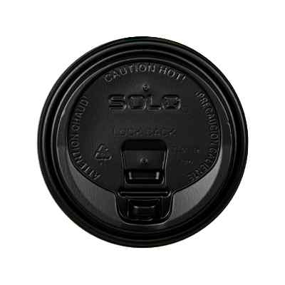 Black reclose lid blank fits 10 ounce to 20 ounce paper cup.