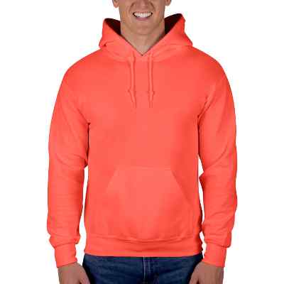 Blank sunset orange college hooded sweatshirt.