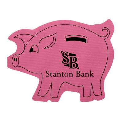 Pink piggy bank rubber jar opener with custom printed logo.
