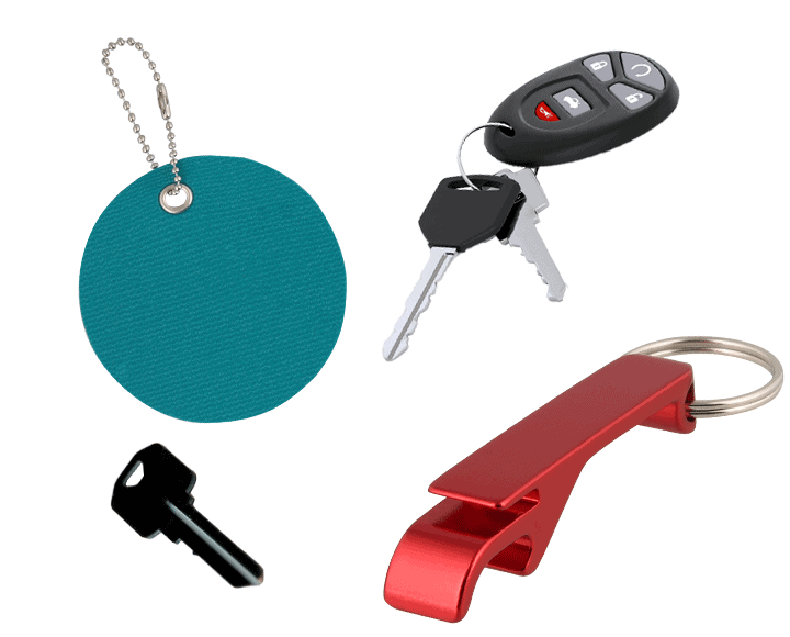 Blank keychains teal keychain and blank red bottle opener keychain